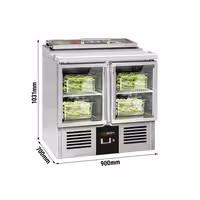 Saladette PREMIUM – 900 mm – b'2 bibien tal-ħġieġ – b'post għal 4 kontenituri GN 1/3 u kopri tal-ħġieġ