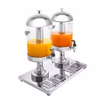 Commercial Juice Dispenser - 2x polycarbonate tanks with tap & ice inserts - 2x 7.5 Litres - Stainless steel - incl. drip tray & ice inserts