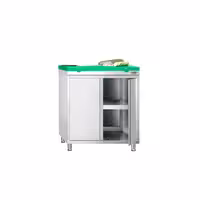 Arbetskåp i rostfritt stål PREMIUM - 800x600 mm - med 2 gångjärnsdörrar - inkl. skärbräda grön
