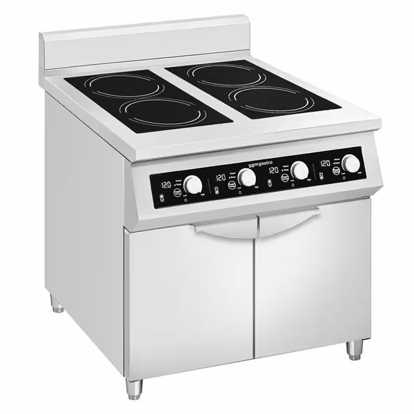Ipari indukciós tűzhely - 700-as - főzősorba illeszthető - összteljesítmény: 20,0 kW - 4 zónás - alsószekrénnyel, 2 ajtó - 800x700x980 mm