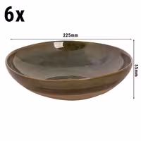 (6 adet) WISTERIA - Çukur Tabak Yuvarlak - Stoneware, Ø220mm, Yeşil / Bej