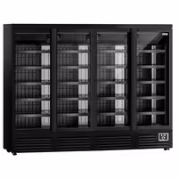 Commercial multideck display fridge - 2520mm - 1900L - with 4 hinged glass doors & 5 shelves - Black