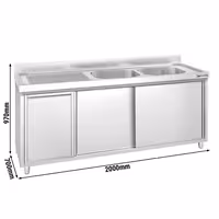 Commercial Sink Cabinet PREMIUM – Stainless Steel – 2000 × 700 mm – with Waste Bin & Twin Right-Hand Bowls