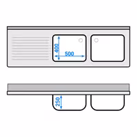 Sudoper PREMIUM - 1800x600 mm - s donjom policom - s 2 koritima - korita desno - inox