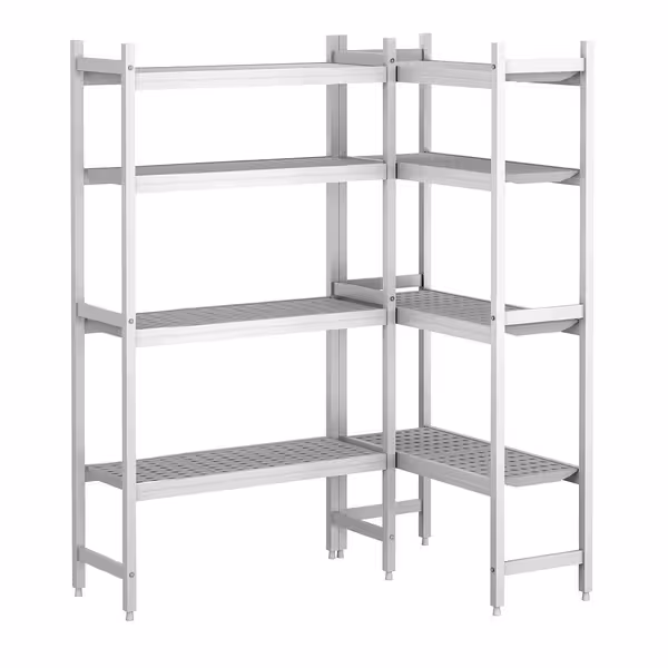 وحدة رفوف ألمنيوم - بداية - 1306x893mm - على شكل حرف L - عمق: 360 mm - 4 رفوف - الحمولة: 600 kg