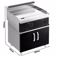 Plancha eléctrica Fry top - placa de cromo duro - 8,0 kW - Liso - Superficie de cocción: 795x535mm - con armario base 2 puertas