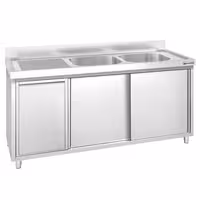 PREMIUM umivaonik – 1600 x 600 mm – s košem za smeće i dvije zdjele s desne strane