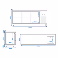 Mostrador refrigerado PREMIUM PLUS - 1960x600mm - de trabajo - con fregadero - 6 cajones (bloque 6x1/2) - encimera con alzamiento