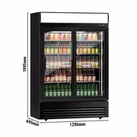 Commercial Beverage Display Fridge with Illuminated Canopy - 1295mm - 880 Litres - with 2 sliding glass doors - LED lighting - digital controller with temperature display - Black - Temperature range 2 to 8 °C