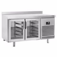 Stół chłodniczy barowy do napojów Premium PLUS – 1468 x 600 mm – z 2 drzwiami szklanymi i rantem