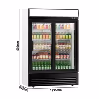 Commercial Beverage Display Fridge - 1295mm - 880 Litres - with 2 sliding glass doors - LED lighting - digital controller with temperature display - Black - Temperature range 2 to 8 °C