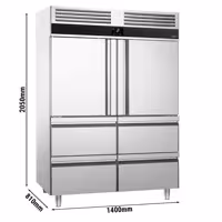 Szafa chłodnicza PREMIUM – stal nierdzewna – GN 2/1 – 1400 L – z 2 półdrzwiami i 4 szufladami