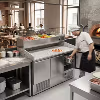 Commercial Pizza Prep Counter - Granite Top ECO - 1400x700mm - with 3 doors - incl. refrigerated topping unit - 6x GN 1/4