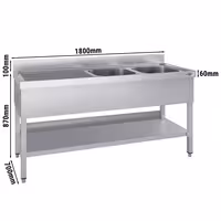 Sudoper ECO - 1800x700 mm - s donjom policom - s 2 koritima - korita desno