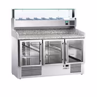 Table réfrigérée à pizza ECO - 1400x700 mm - avec 3 portes vitrées - incl. vitrine réfrigérée - 6x GN 1/4