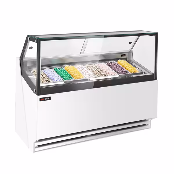 Ice Cream Display Freezer | THEO - 1771mm - Ventilated cooling - with LED lighting - for 9 x 5 litres Napoli pans - White