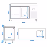 Rashladni pult PREMIUM PLUS - 1468x600 mm - 250 l - Ventilirano hlađenje - s 1 korita - s 2 vrata - Podignuti rub
