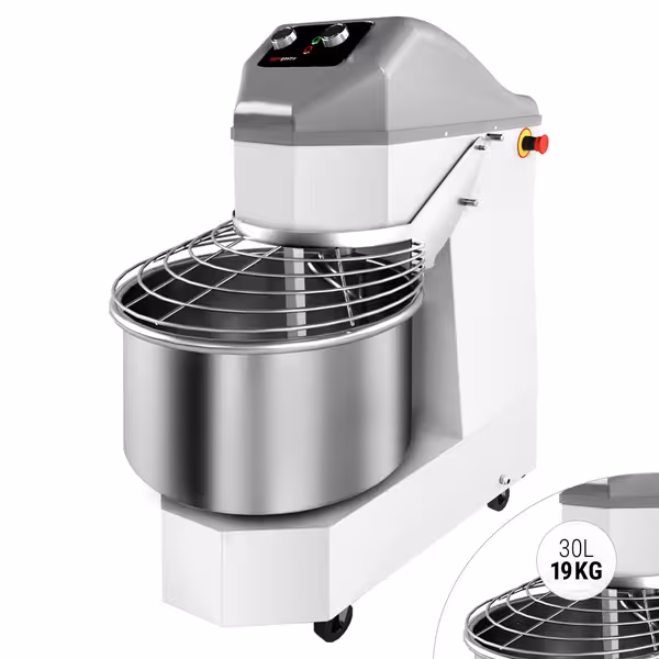 عجانة حلزونية للمخابز - 30 L / 19 kg - سرعتان - وعاء ثابت & عجلات - مؤقّت