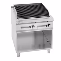 Barbacoa de gas de piedra volcánica - 18kW|800mm - De pie - Parrilla de hierro fundido - 900 fondo - 2 quemadores - incl. piedra volcánica, encendido piezoeléctrico - Acero inoxidable