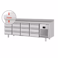 Aukstuma galds PREMIUM PLUS - 2452x600 mm - ar 12 atvilktnēm - Ar apmali