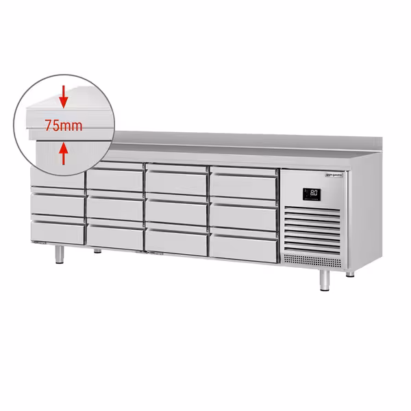 Aukstuma galds PREMIUM PLUS - 2452x600 mm - ar 12 atvilktnēm - Ar apmali