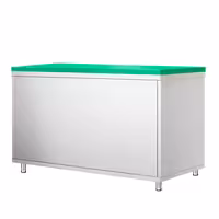 Arbetskåp i rostfritt stål PREMIUM - 1400x600 mm - med 2 skjutdörrar - inkl. skärbräda grön