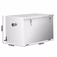 Profesionalni separator masti - 44 l - s taložnikom 16 l - do 100 obroka/dan - samostojeći - inox - sukladno EN 1825 - s košarom za krute tvari - s protumirisnim zatvaračem