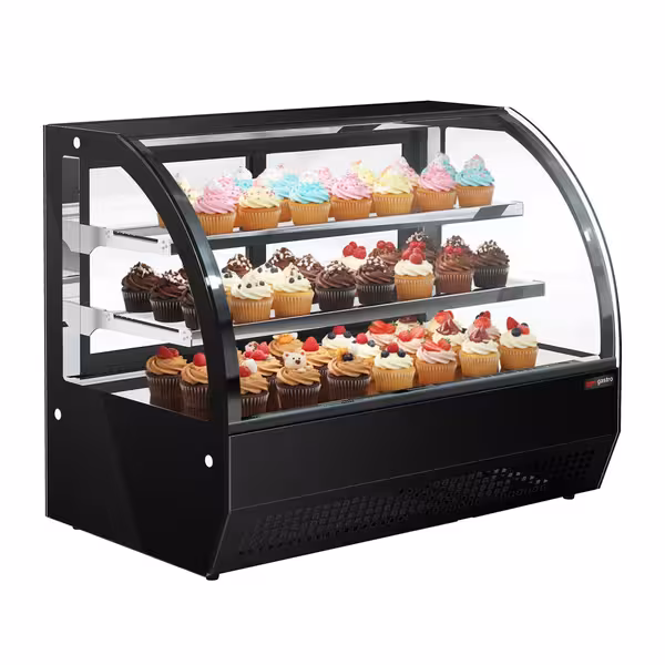 Pöytämallinen kylmävitriini - 105 l - 700 mm - kaksinkertainen lasi - 2 lasiovea - 2 hyllyä - liukuovet - musta