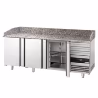 Stół chłodniczy do pizzy PREMIUM – 2150 x 800 mm – z 3 drzwiami i 3 szufladami