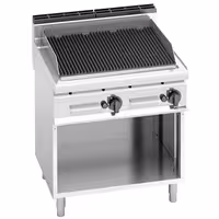 Lávaköves gázgrill - 13,8 kW - Öntöttvas grillrács - Szabadon álló kivitel - Rozsdamentes acél kivitel