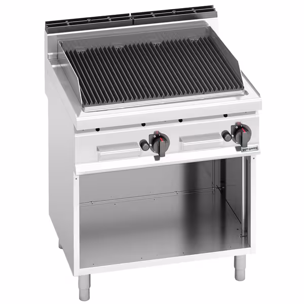 Lávaköves gázgrill - 13,8 kW - Öntöttvas grillrács - Szabadon álló kivitel - Rozsdamentes acél kivitel