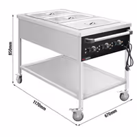 Toplovodna kupka grijana kolica - 3 kW - 3x GN 1/1 - odvojena regulacija temperature po bazenu - s odvodnim ventilom