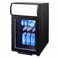 GASTRO-COOL | Commercial Promotional Display Fridge with illuminated canopy – 21 L – single glass door – black