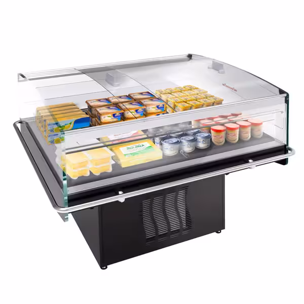 Wyspa chłodnicza – 1380 x 1173 mm – od +2 do +4 °C – z 2 drzwiami szklanymi przesuwnymi