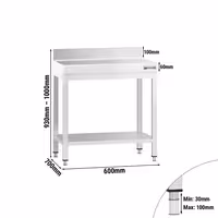 RST-työpöytä PREMIUM - 600x700 mm - alatasolla & roiskesuojalla