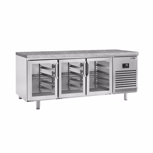 Pekarski rashladni pult PREMIUM PLUS - 2185x800 mm - 635 l - Ventilirano hlađenje - s 3 staklena vrata - granitna radna ploča