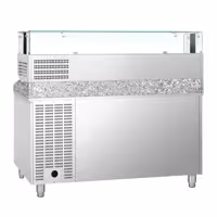 Stół chłodniczy do pizzy ECO – 1500 x 800 mm – z 1 drzwiami i 7 szufladami – z witryną nadstawną chłodniczą LED na 7x GN 1/4