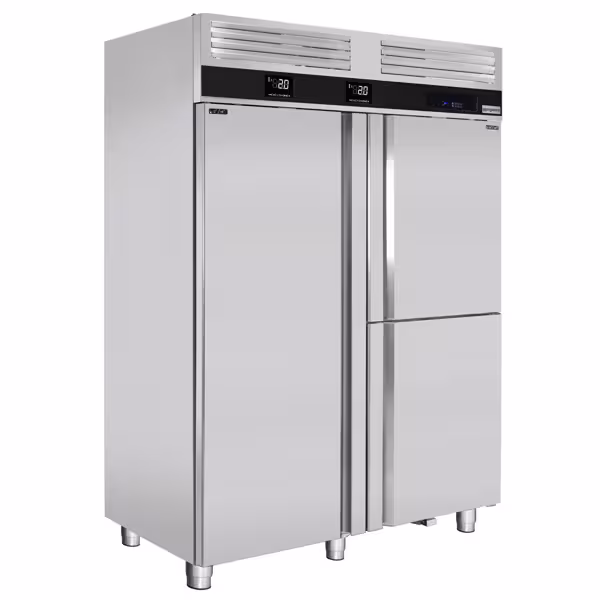 Szafa chłodniczo-mroźnicza PREMIUM – GN 2/1 + GN 1/1 – 1400 L – z wbudowaną zamrażarką szokową – z 1 drzwiami i 2 półdrzwiami ze stali nierdzewnej