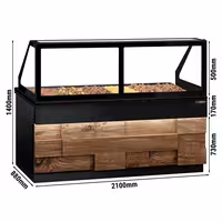 Vetrina calda TORONTO - 2100mm - frontale in legno - per 6x GN 1/1 - piano di lavoro in granito nero