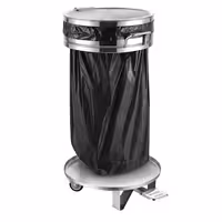 Sack holder - Mobile - 80L - Ø390mm, 840(H)mm - with foot pedal & slow-closing lid, liner retainer, castors - Stainless steel
