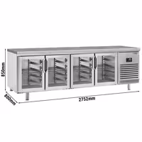 Pekarski rashladni pult PREMIUM PLUS - 2752x800 mm - 850 l - Ventilirano hlađenje - s 4 staklena vrata - crna granitna radna ploča