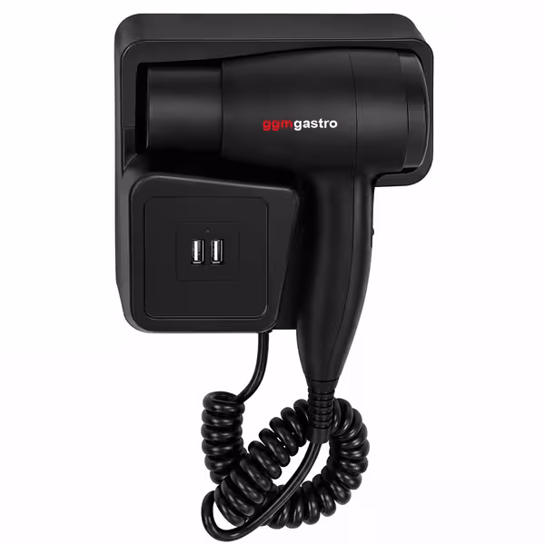 Sušilo za kosu s zidnom montažom – topli i hladni zrak – 2 USB priključka – 1,3 kW