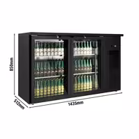 Rashladni pult za pića PREMIUM PLUS - 1435x512 mm - 264 l - 2 staklena vrata, LED osvjetljenje & samouzvarajuća vrata - crna