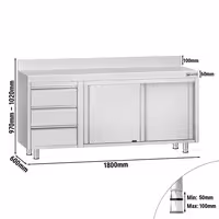 خزانة قاعدية ستانلس ستيل ECO - 1800x600mm - وحدة أدراج 3 يسار - مع حاجز خلفي