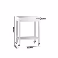 Rozsdamentes acél munkaasztal PREMIUM - 600x700mm - talppal és görgőkkel