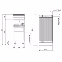 Plinski roštilj - 10,0 kW - Rebrasta - površina pečenja: 396x667 mm - na otvorenom ormariću - satinirana (Scotch-Brite) završna obrada