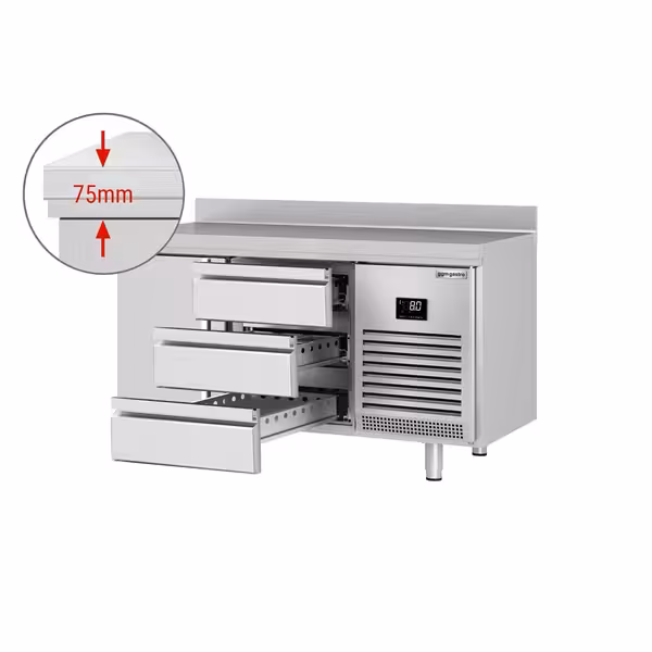 Külmlett PREMIUM PLUS - 1468x700 mm - 305 l - ventileeritud jahutus - koos 1 uksega - Tagaserv - roostevabast terasest tööpind, tagaservaga