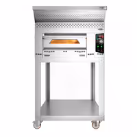 Gas Deck Pizza Oven - Single Deck - Refractory Stone Deck - 6 x Ø 34cm (13.4") - 230V Single Phase - Mechanical Controls - up to 450°C - incl. Stainless steel hood, Base frame & Wheels set