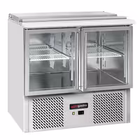 Pult za pripremu salate ECO - 903 mm - 2 staklena vrata - s ugradnim ležištem za 2x GN 1/1 & 3x GN 1/6 i poklopac od nehrđajućeg čelika