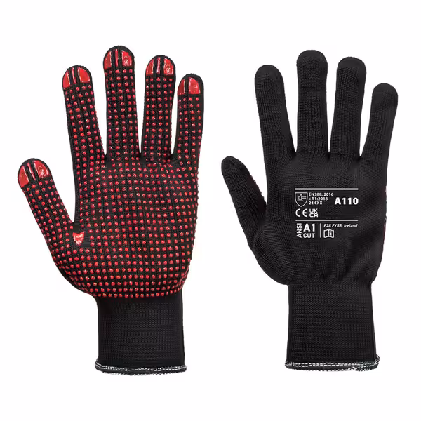 Luva de malha com pontos em PVC - Preto/Vermelho - Tamanho: L